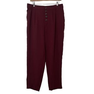 Anthropologie Pleated High Rise Maroon Tapered Pants Office Casual Womens Size 8